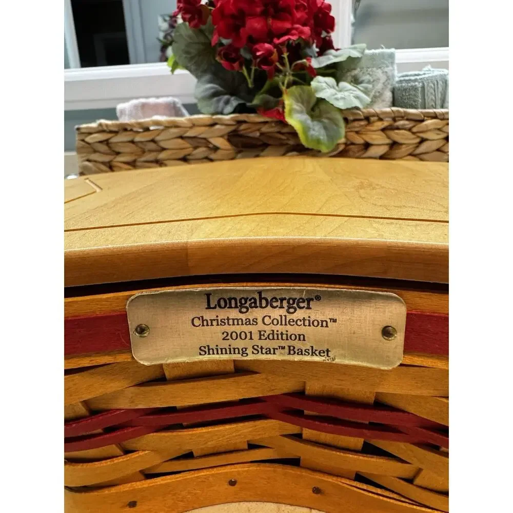 Longaberger Christmas Collection 2001 Shining Star Basket Liner Lid Preowned